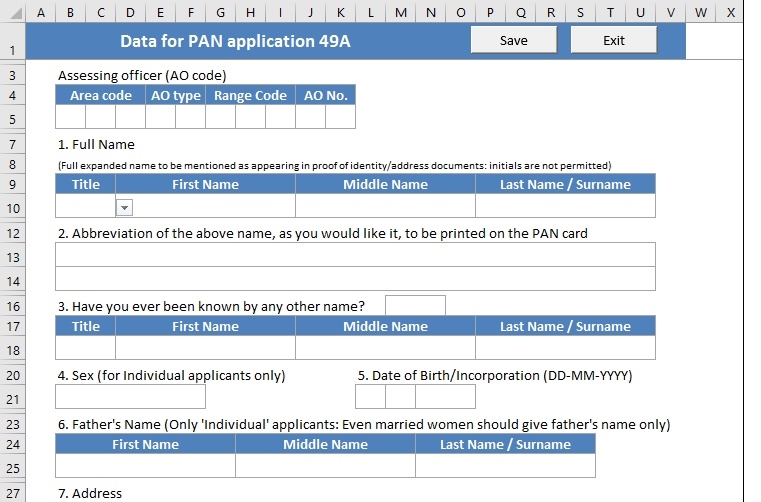 New Pan Card Application Form Free Download In Excel Format