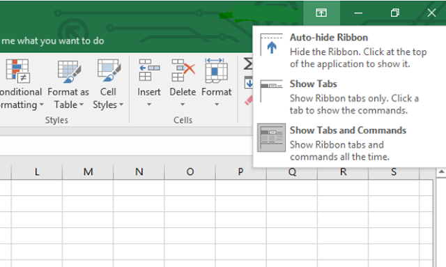 Ribbon tabs in excel