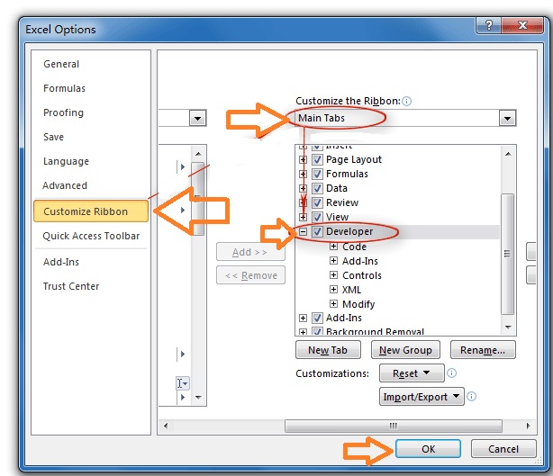 how to add developer tab in excel 2010