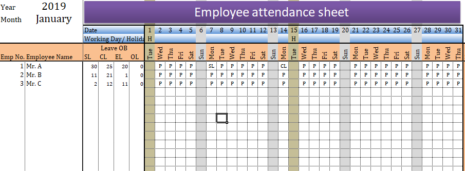 Employee Attendance Sheet In Excel With Formula Excelhub