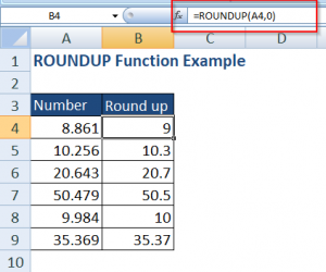 roundup subtraction formula result in excel